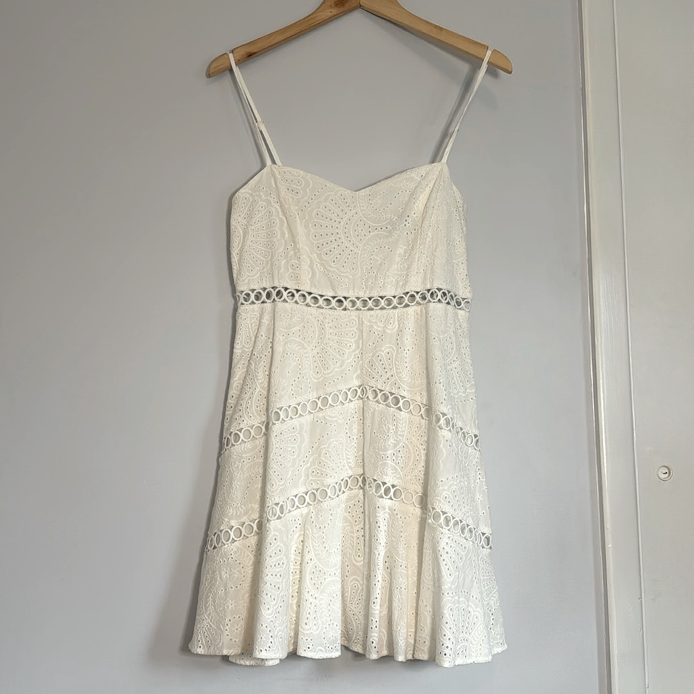 LuLus White Dress with embroidered cutouts, Size M